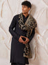 Men's Black Solid Silk Blend Kurta with Velvet Thread Embroidery Dupatta Set