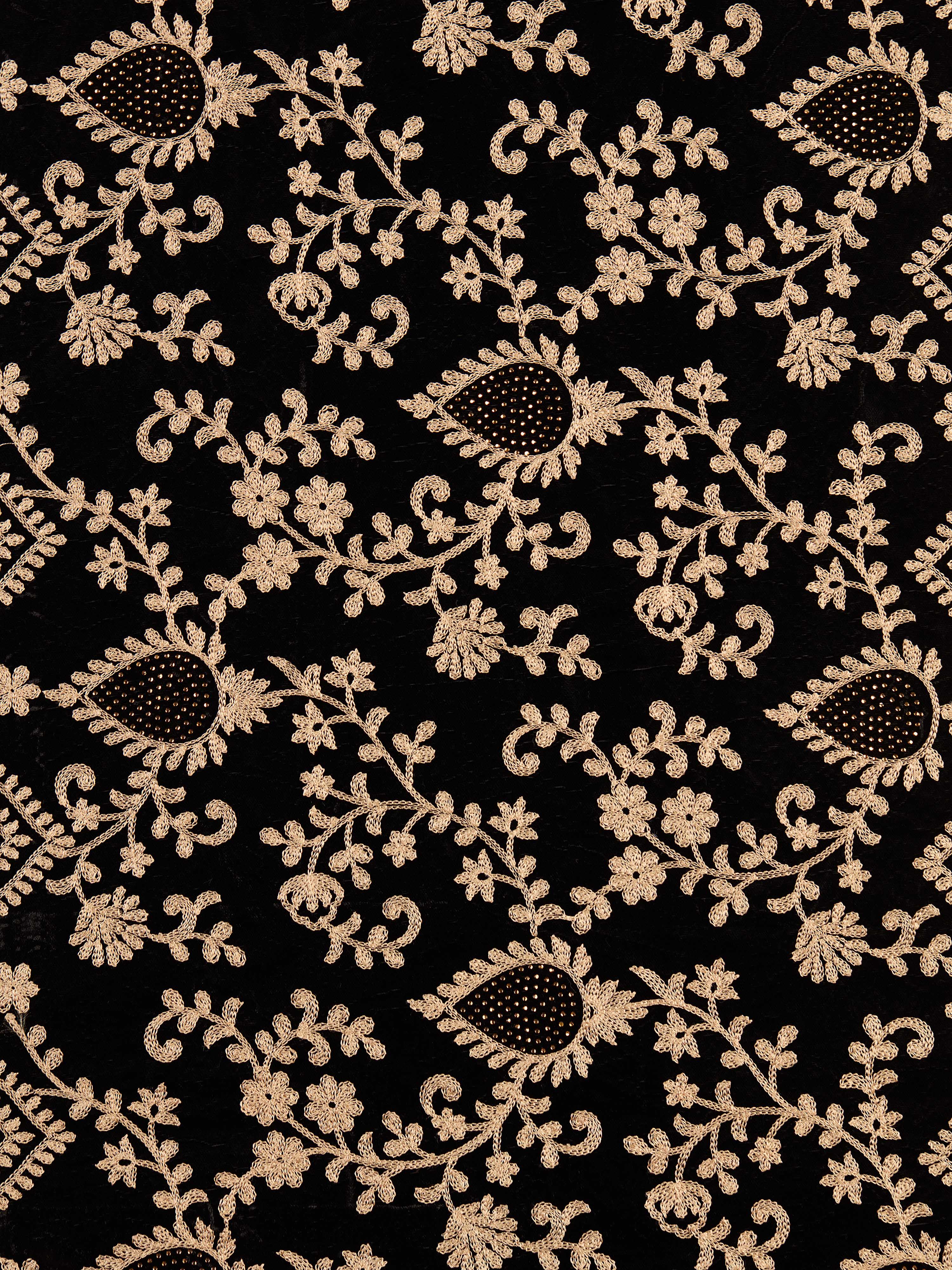 Men's Black Solid Silk Blend Kurta with Velvet Thread Embroidery Dupatta Set