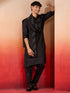 Mens Black Silk Kurta Set with Pant and Mirror Work Dupatta