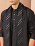 Mens Black Silk Kurta Set with Pant and Mirror Work Dupatta