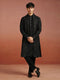 Men Black Solid Silk Blend Kurta with Pyjama & Georgette Thread Work Dupatta Set