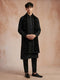 Men Black Solid Silk Blend Kurta with Pyjama & Embroidered Velvet Dupatta Set