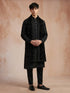 Men Black Solid Silk Blend Kurta with Pyjama & Embroidered Velvet Dupatta Set