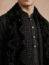 Men Black Solid Silk Blend Kurta with Pyjama & Embroidered Velvet Dupatta Set