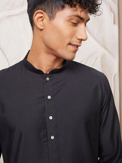 Men's Black Viscose Kurta And Pyjama Set