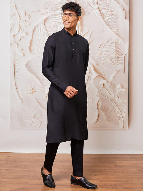 Men's Black Viscose Kurta And Pyjama Set