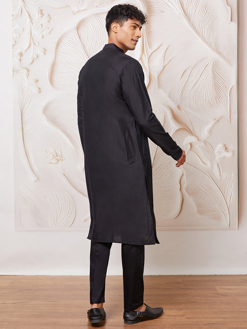 Men's Black Viscose Kurta And Pyjama Set