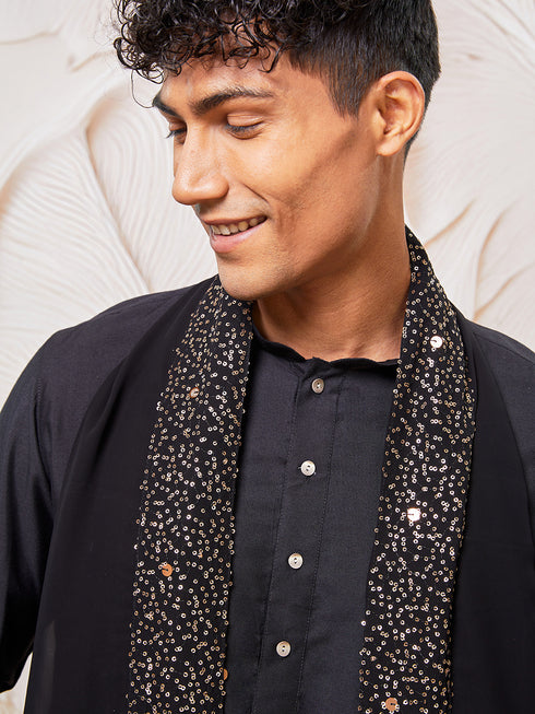 Men's Black Viscose Kurta, Pyjama And Dupatta Set