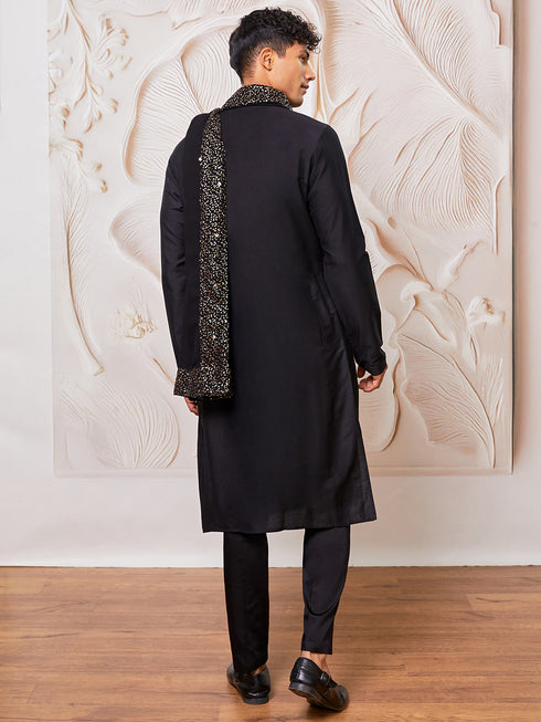 Men's Black Viscose Kurta, Pyjama And Dupatta Set