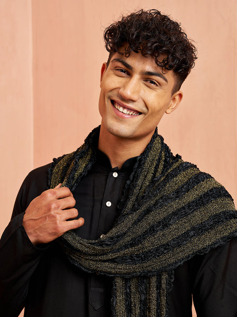 Men's Black Viscose Kurta Pyjama Dupatta Set