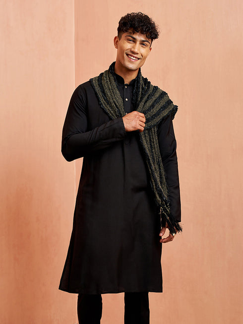 Men's Black Viscose Kurta Pyjama Dupatta Set