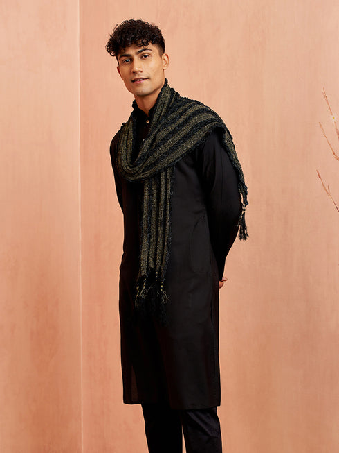 Men's Black Viscose Kurta Pyjama Dupatta Set