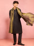 Men's Black Silk Blend Kurta with Pant Pyjama & Mehendi Green Dupatta Set
