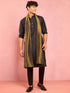 Men's Black Silk Blend Kurta with Pant Pyjama & Mehendi Green Dupatta Set
