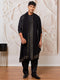 Men's Black Viscose Kurta,Patiala And Dupatta Set