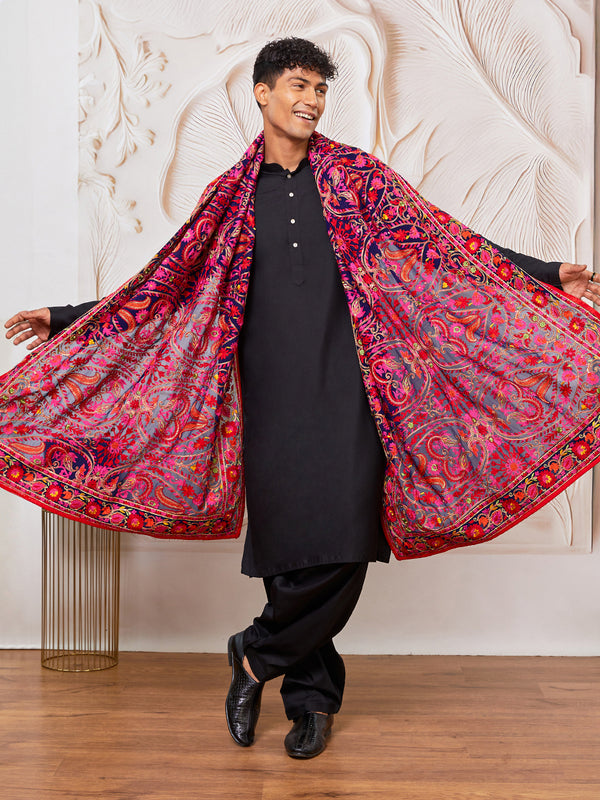 Men's Black Viscose Kurta, Patiala And Dupatta Set.