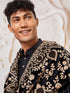 Men's Black Viscose Kurta,Patiala And Dupatta Set.