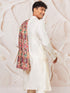 Men Cream Solid Silk Blend Kurta with Multicolour Paisley Print Dupatta Set