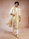 Men Cream Silk Blend Kurta with Pyjama & Dupatta Set