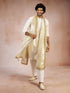 Men Cream Silk Blend Kurta with Pyjama & Dupatta Set