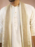 Men Cream Silk Blend Kurta with Pyjama & Dupatta Set