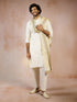 Men Cream Silk Blend Kurta with Pyjama & Dupatta Set