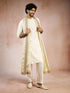 Men Cream Silk Blend Kurta with Pyjama & Dupatta Set
