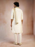 Men Cream Silk Blend Kurta with Pyjama & Dupatta Set