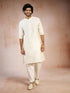Men Cream Silk Blend Kurta with Pyjama & Dupatta Set