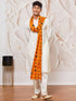 Men Cream Solid Kurta with Cream Pyjama & Yellow Printed Dupatta