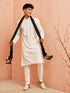 Men Cream Kurta with Solid Bottom & Black Crushed Festive Dupatta