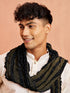 Men Cream Kurta with Solid Bottom & Black Crushed Festive Dupatta