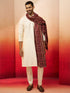 Men Cream Kurta with Solid Bottom & Brown Pashmina Digital Print Dupatta