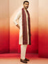 Men Cream Kurta with Solid Bottom & Brown Pashmina Digital Print Dupatta
