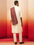Men Cream Kurta with Solid Bottom & Brown Pashmina Digital Print Dupatta