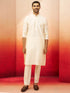 Men Cream Kurta with Solid Bottom & Brown Pashmina Digital Print Dupatta