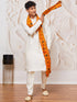 Men's Cream Viscose Kurta, Pant And Dupatta Set