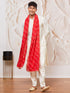 Men's Cream Viscose Kurta, Pant And Dupatta Set