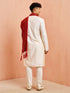 Vastramay Men Cream Silk Kurta Pyjama Set - 3 Piece with Maroon Dupatta Wedding Wear
