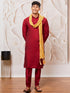 Men's Maroon Viscose Kurta, Pant And Dupatta Set