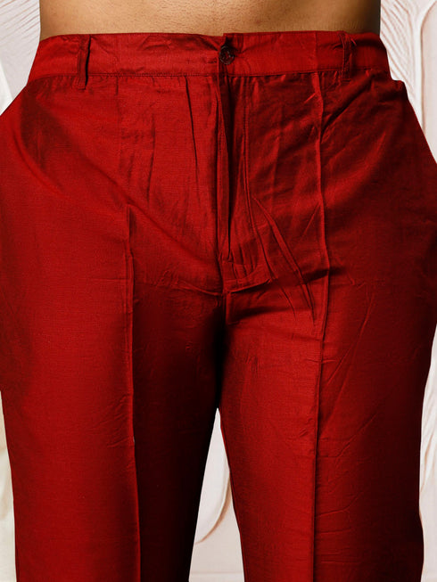 Men's Maroon Viscose Kurta, Pant And Dupatta Set