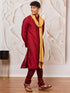 Men's Maroon Viscose Kurta, Pant And Dupatta Set