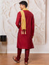Men's Maroon Viscose Kurta, Pant And Dupatta Set