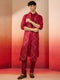 Men's Cream Embroidered Kurta with Maroon Churidar and Mirror Work Dupatta Set