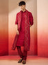 Men's Cream Embroidered Kurta with Maroon Churidar and Mirror Work Dupatta Set