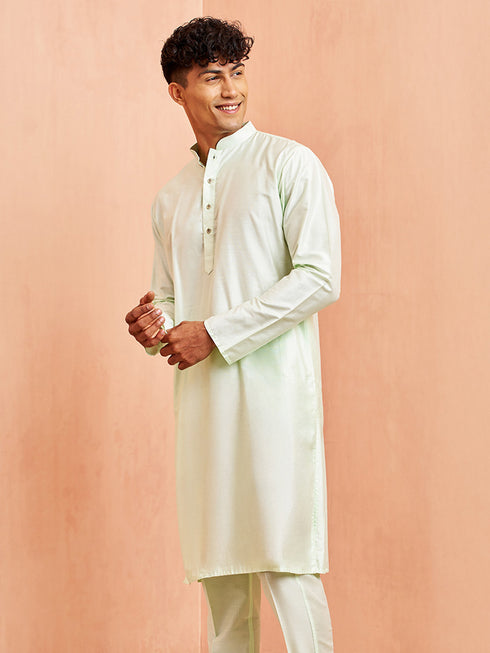 Men's Mint Green Viscose Kurta Long Sleeve Mandarin Collar Festive
