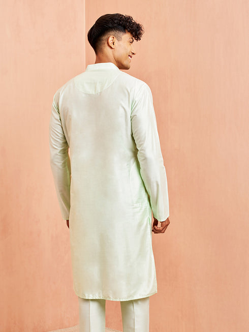 Men's Mint Green Viscose Kurta Long Sleeve Mandarin Collar Festive