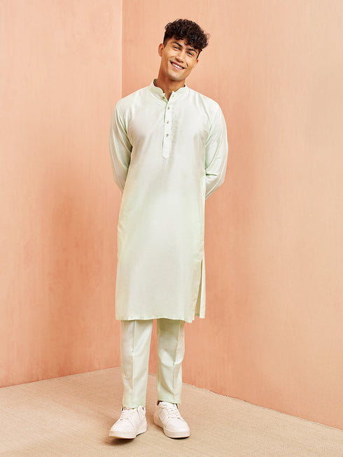 Men's Mint Green Viscose Kurta with Mint Green Pant Set