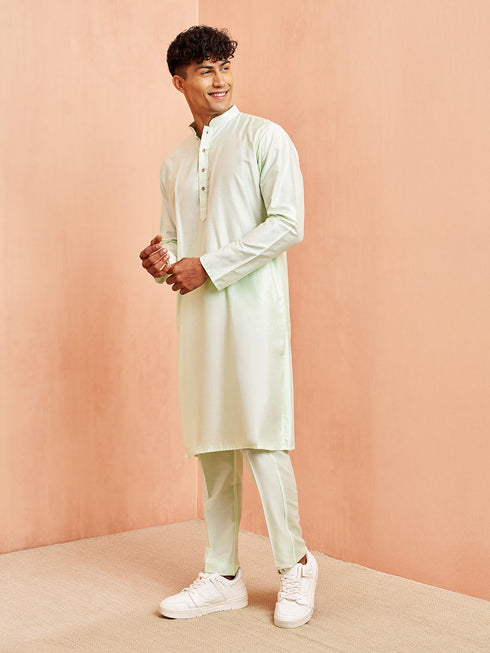 Men's Mint Green Viscose Kurta with Mint Green Pant Set