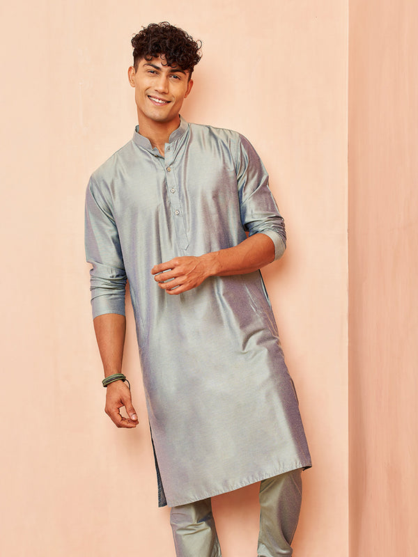 Men's Olive Green Viscose Kurta Long Sleeve Mandarin Collar Festive